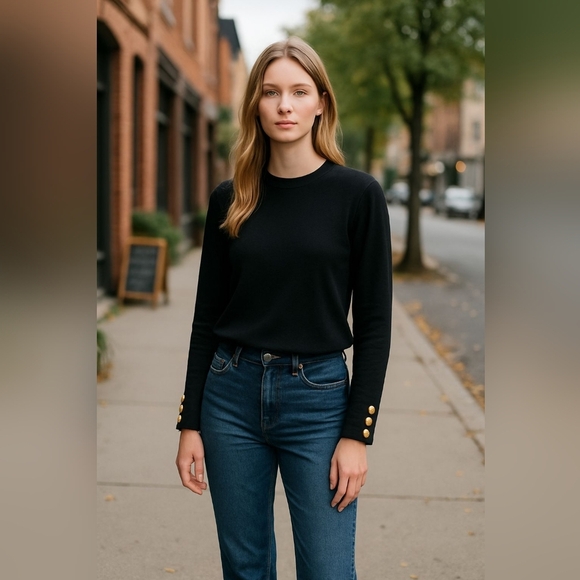 Liz Clayborne Merino Wool Knit Pullover Sweater Brass Button Trim Med - Picture 7 of 7